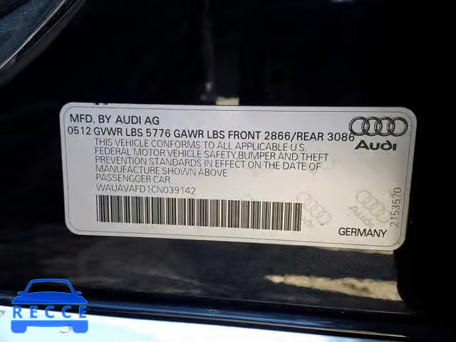 2012 AUDI A8 QUATTRO WAUAVAFD1CN039142 image 9