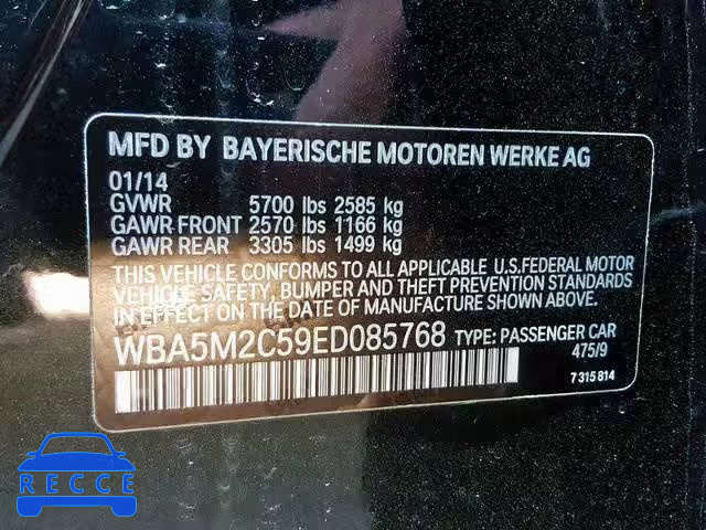 2014 BMW 535 IGT WBA5M2C59ED085768 зображення 9