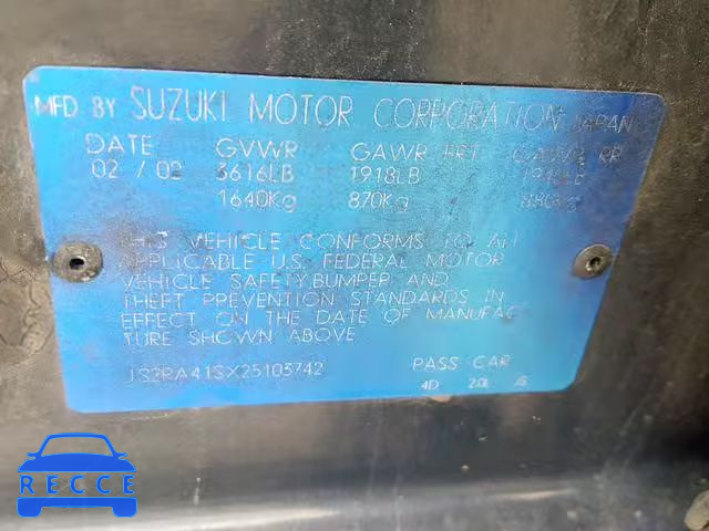 2002 SUZUKI AERIO S JS2RA41SX25103742 image 9