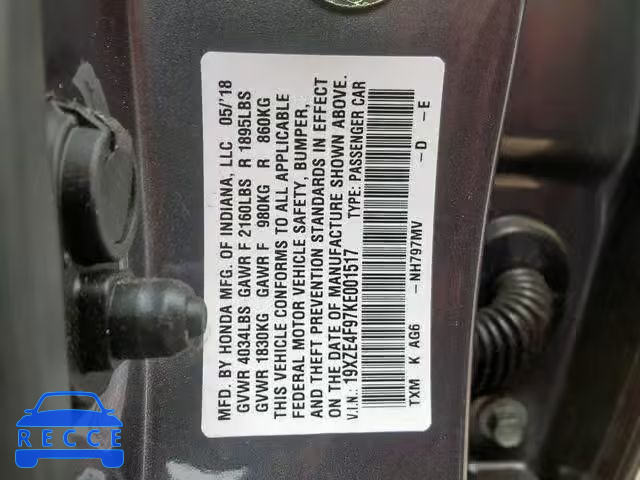 2019 HONDA INSIGHT TO 19XZE4F97KE001517 image 9