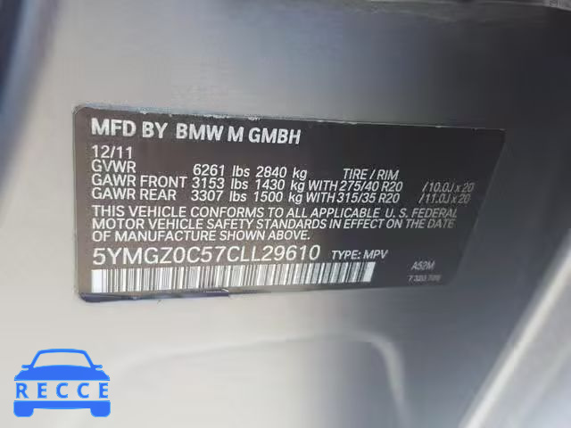 2012 BMW X6 M 5YMGZ0C57CLL29610 зображення 9