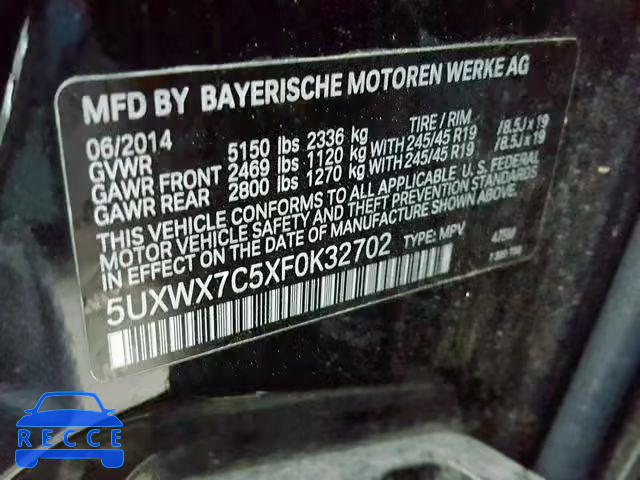 2015 BMW X3 XDRIVE3 5UXWX7C5XF0K32702 Bild 9