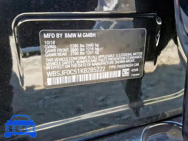 2019 BMW M5 WBSJF0C51KB285222 image 9