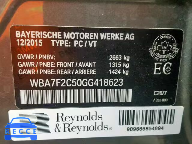2016 BMW 750 XI WBA7F2C50GG418623 зображення 9