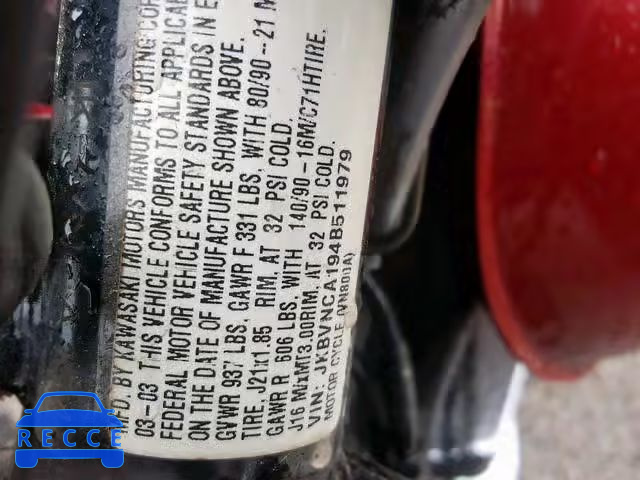 2004 KAWASAKI VN800 JKBVNCA194B511979 зображення 9