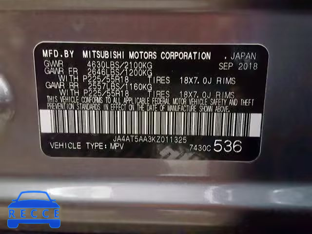 2019 MITSUBISHI ECLIPSE CR JA4AT5AA3KZ011325 image 9