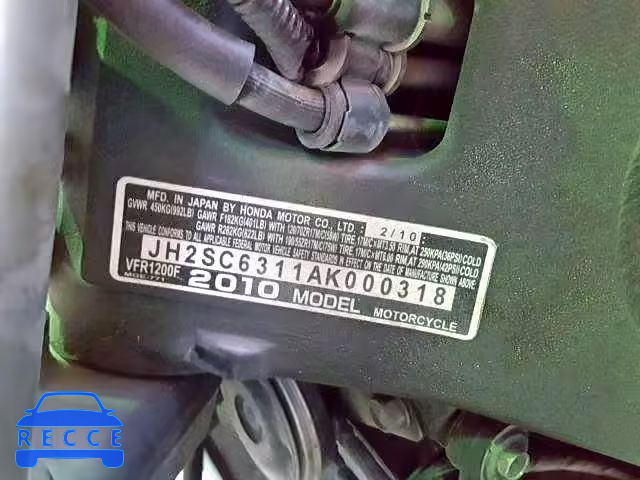 2010 HONDA VFR1200 F JH2SC6311AK000318 зображення 9