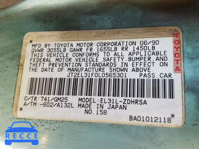 1990 TOYOTA TERCEL JT2EL31F0L0565301 image 9