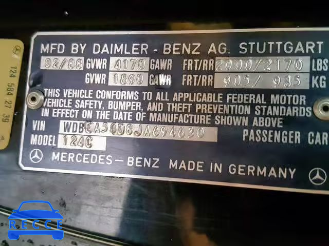 1988 MERCEDES-BENZ 300 CE WDBEA50D8JA694630 Bild 9