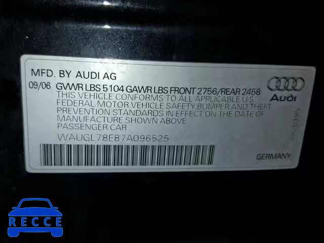 2007 AUDI NEW S4 QUA WAUGL78E87A096525 зображення 9