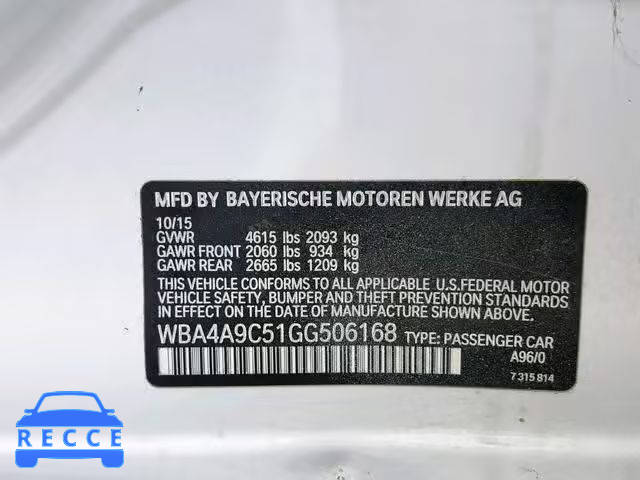 2016 BMW 428 I WBA4A9C51GG506168 зображення 9