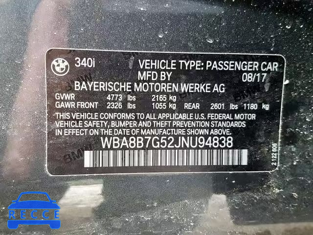 2018 BMW 340 XI WBA8B7G52JNU94838 image 9