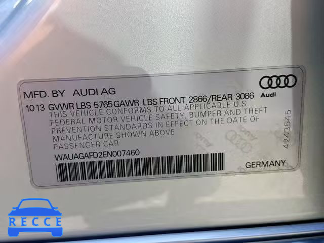 2014 AUDI A8 QUATTRO WAUAGAFD2EN007460 image 9