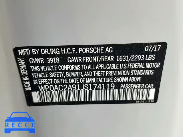 2018 PORSCHE 911 GT3 WP0AC2A91JS174119 image 9