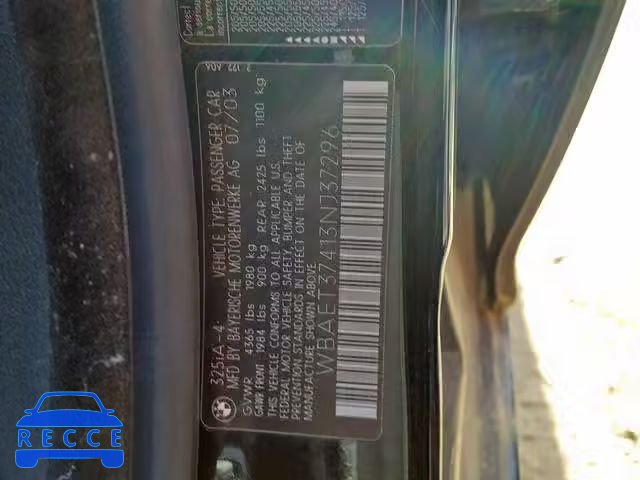 2003 BMW 3 SERIES WBAET37413NJ37296 image 9