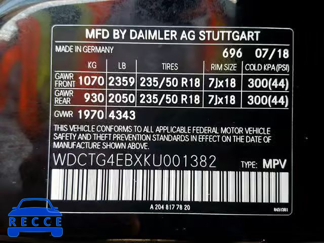 2019 MERCEDES-BENZ GLA 250 WDCTG4EBXKU001382 image 9
