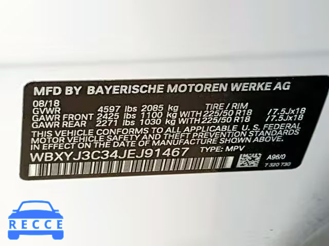 2018 BMW X2 SDRIVE2 WBXYJ3C34JEJ91467 image 9