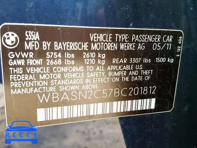 2011 BMW 535 GT WBASN2C57BC201812 зображення 9