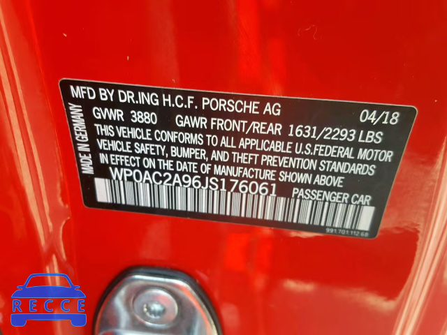2018 PORSCHE 911 GT3 WP0AC2A96JS176061 image 9