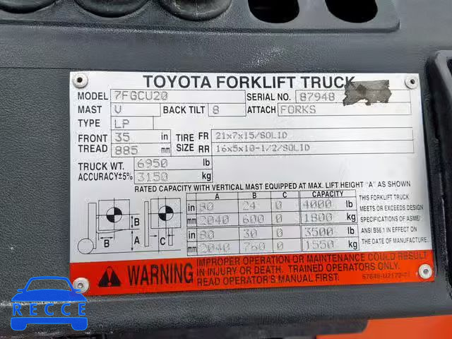 2004 TOYOTA FORKLIFT 87948 зображення 9