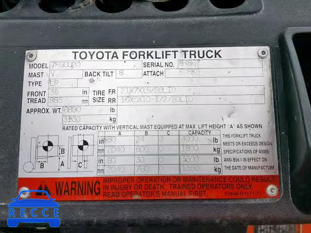 2004 TOYOTA FORKLIFT 84867 зображення 9