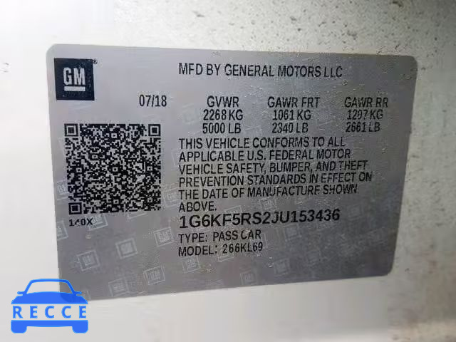 2018 CADILLAC CT6 PREMIU 1G6KF5RS2JU153436 зображення 9