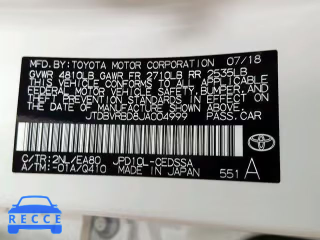 2018 TOYOTA MIRAI JTDBVRBD8JA004999 зображення 9