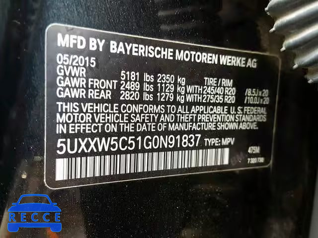 2016 BMW X4 XDRIVE3 5UXXW5C51G0N91837 Bild 9