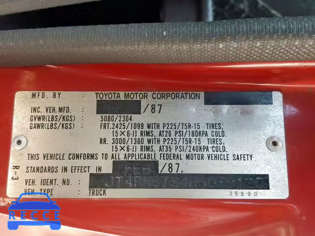 1987 TOYOTA PICKUP XTR JT4RN67S4H5070120 Bild 9