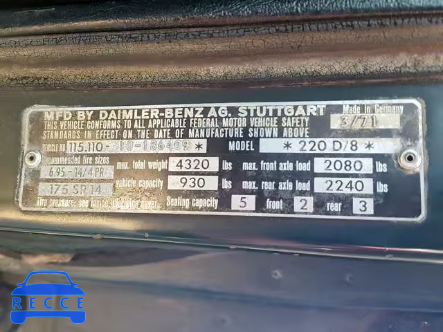 1971 MERCEDES-BENZ 220D 11511010186409 image 9