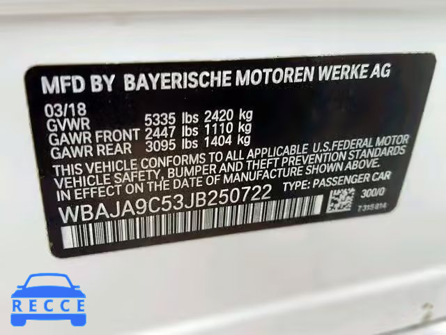 2018 BMW 530E WBAJA9C53JB250722 зображення 9