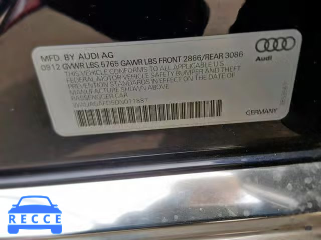 2013 AUDI A8 QUATTRO WAUAGAFD5DN011887 image 9