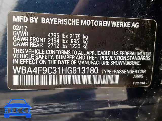 2017 BMW 430XI GRAN WBA4F9C31HG813180 image 9