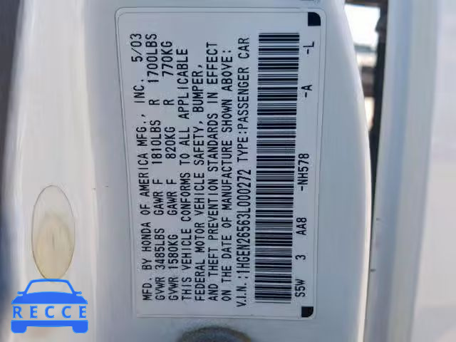 2003 HONDA CIVIC GX 1HGEN26563L000272 image 9