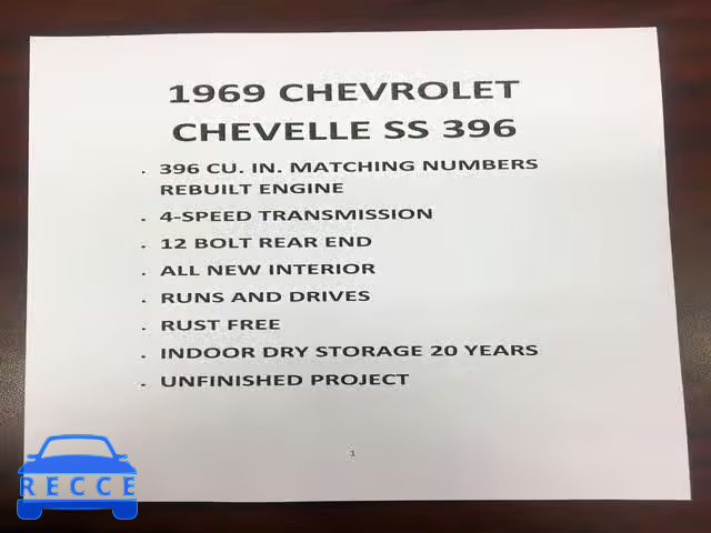 1969 CHEVROLET CHEVELLESS 136379K398770 зображення 8