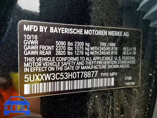 2017 BMW X4 XDRIVE2 5UXXW3C53H0T78877 image 9