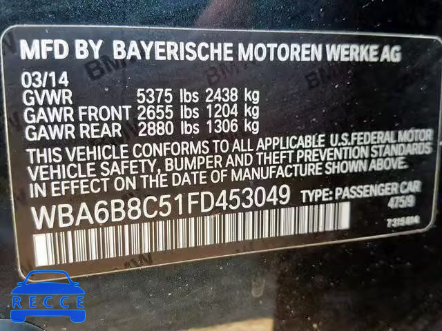 2015 BMW 640 XI WBA6B8C51FD453049 зображення 9