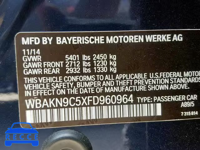 2015 BMW 550 I WBAKN9C5XFD960964 зображення 9