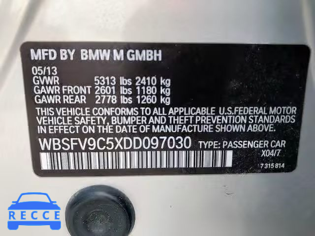 2013 BMW M5 WBSFV9C5XDD097030 зображення 9