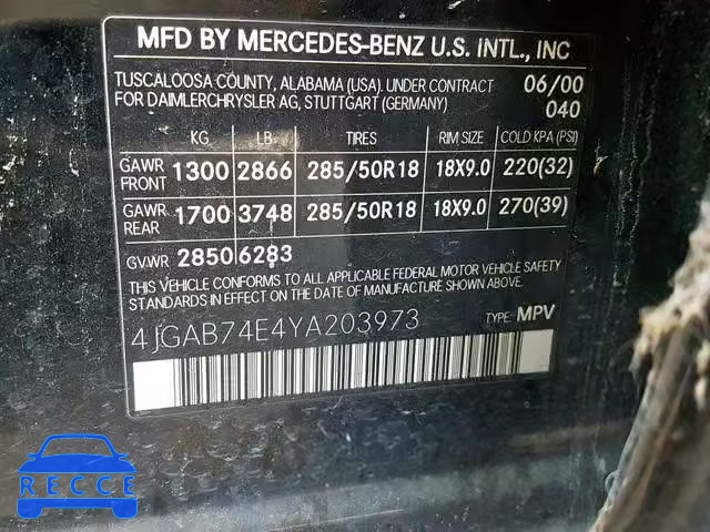 2000 MERCEDES-BENZ ML 55 4JGAB74E4YA203973 image 9
