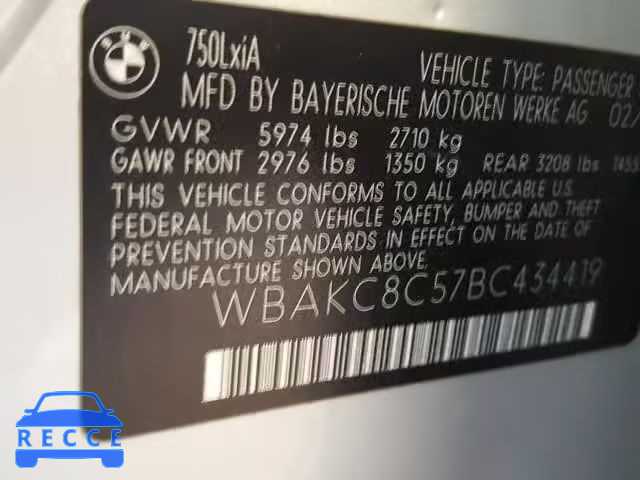2011 BMW 750LXI WBAKC8C57BC434419 зображення 9