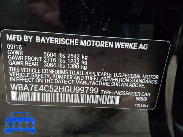 2017 BMW 740 XI WBA7E4C52HGU99799 image 9