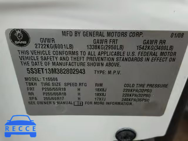 2008 SAAB 9-7X 5.3I 5S3ET13M382802943 image 9
