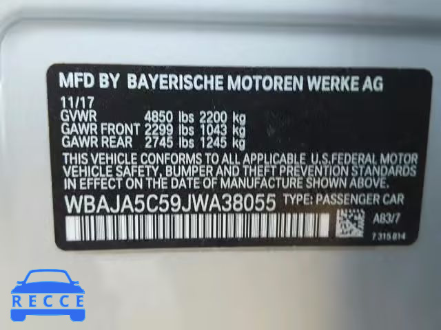 2018 BMW 530 I WBAJA5C59JWA38055 image 9