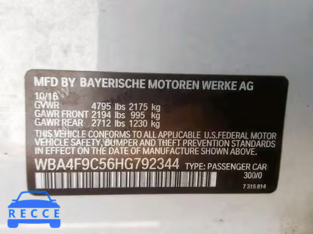 2017 BMW 430XI GRAN WBA4F9C56HG792344 зображення 9