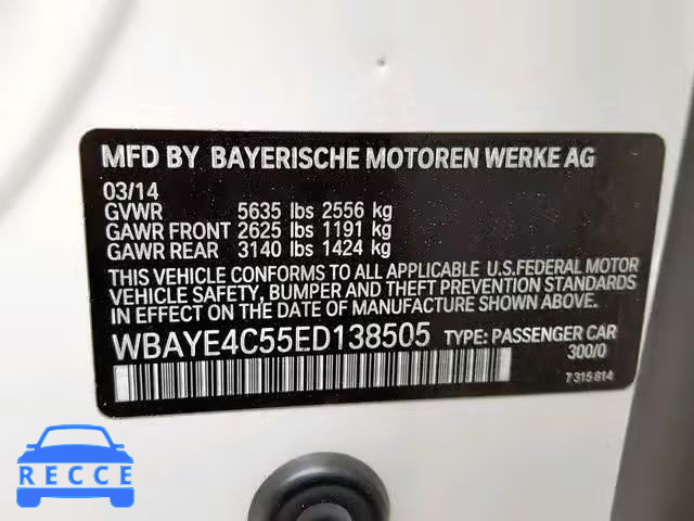 2014 BMW 740 LI WBAYE4C55ED138505 зображення 9
