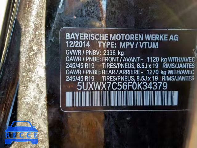 2015 BMW X3 XDRIVE3 5UXWX7C56F0K34379 зображення 9