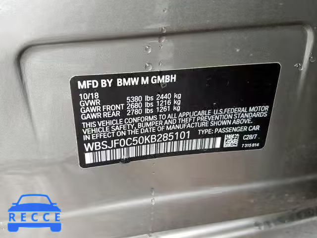2019 BMW M5 WBSJF0C50KB285101 image 9