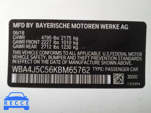 2019 BMW 440I GRAN WBA4J5C56KBM65762 image 9