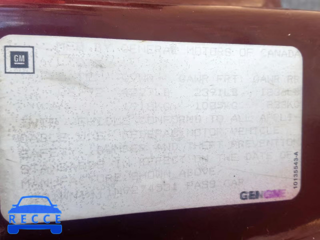 1992 CHEVROLET LUMINA EUR 2G1WN14T1N9274531 image 9